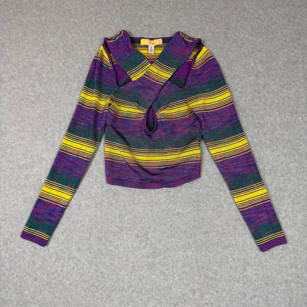 Urban Outfitters Striped Crop Top Multicolor Crisscross Cut Out Sz S Indie